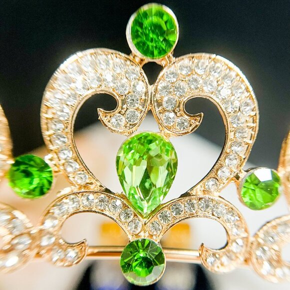 Green Rhinestone Tiara, Girl's Gold tiara, Heart shape tiara, Princess tiara - Picture 2 of 9